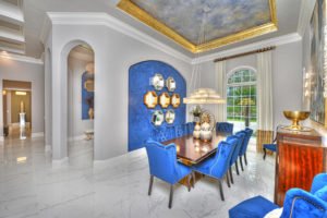 Classic Blue and Gold Accented Dining Room