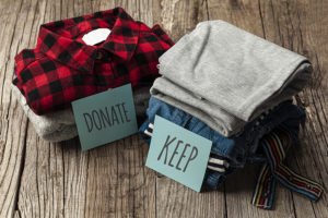Spring cleaning - keep and donate pile for decluttering