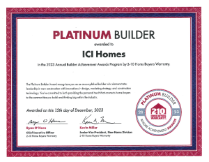 ICI Homes Honored with the Platinum Builder Award for 2023! - HBW Platinum Builder 2023 e1710444270382