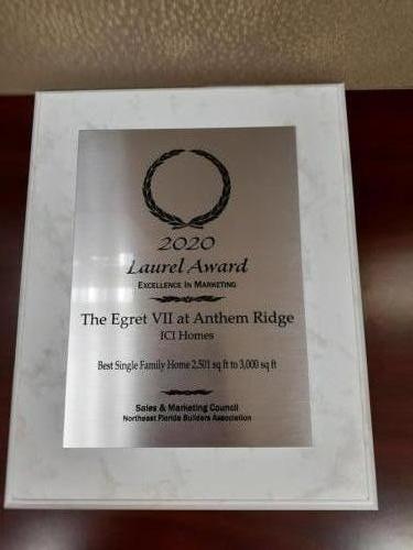 Award for the Egret VII at Anthem Ridge in Nocatee - Best Single Family Home 2,501 – 3,000 SF